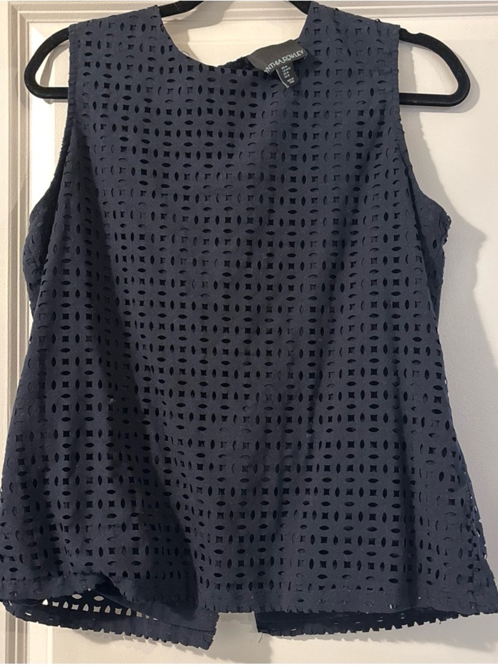 Navy Eyelet Sleeveless Tank Top